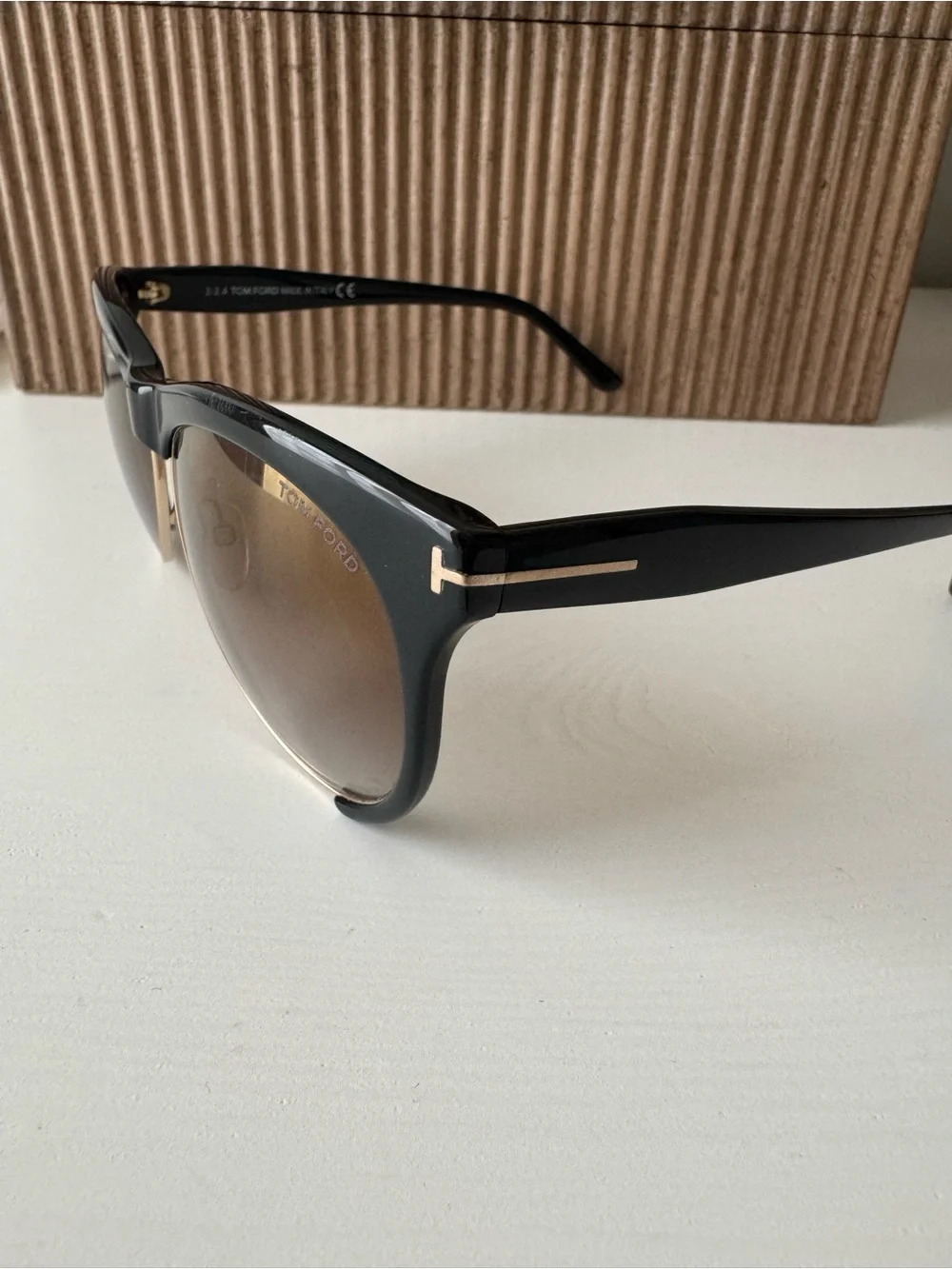 Tom Ford Black and Brown Gradient Half-Rim Sunglasses